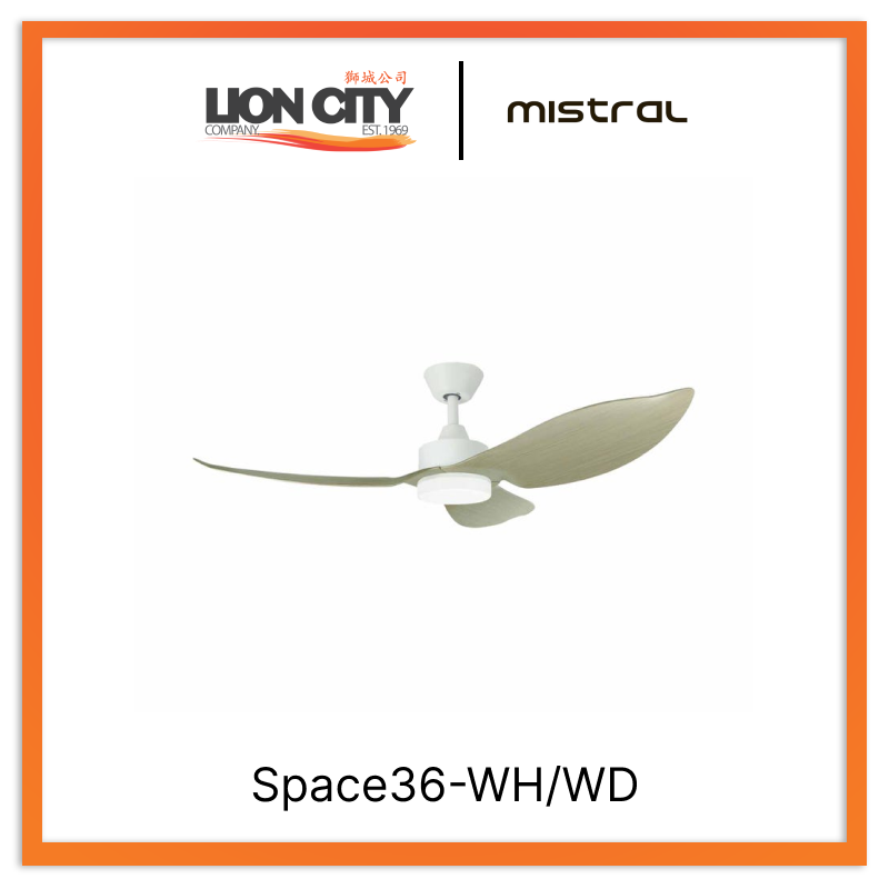 MISTRAL Space36-WH/WD Ceiling Fan-36", 45W White/Wood