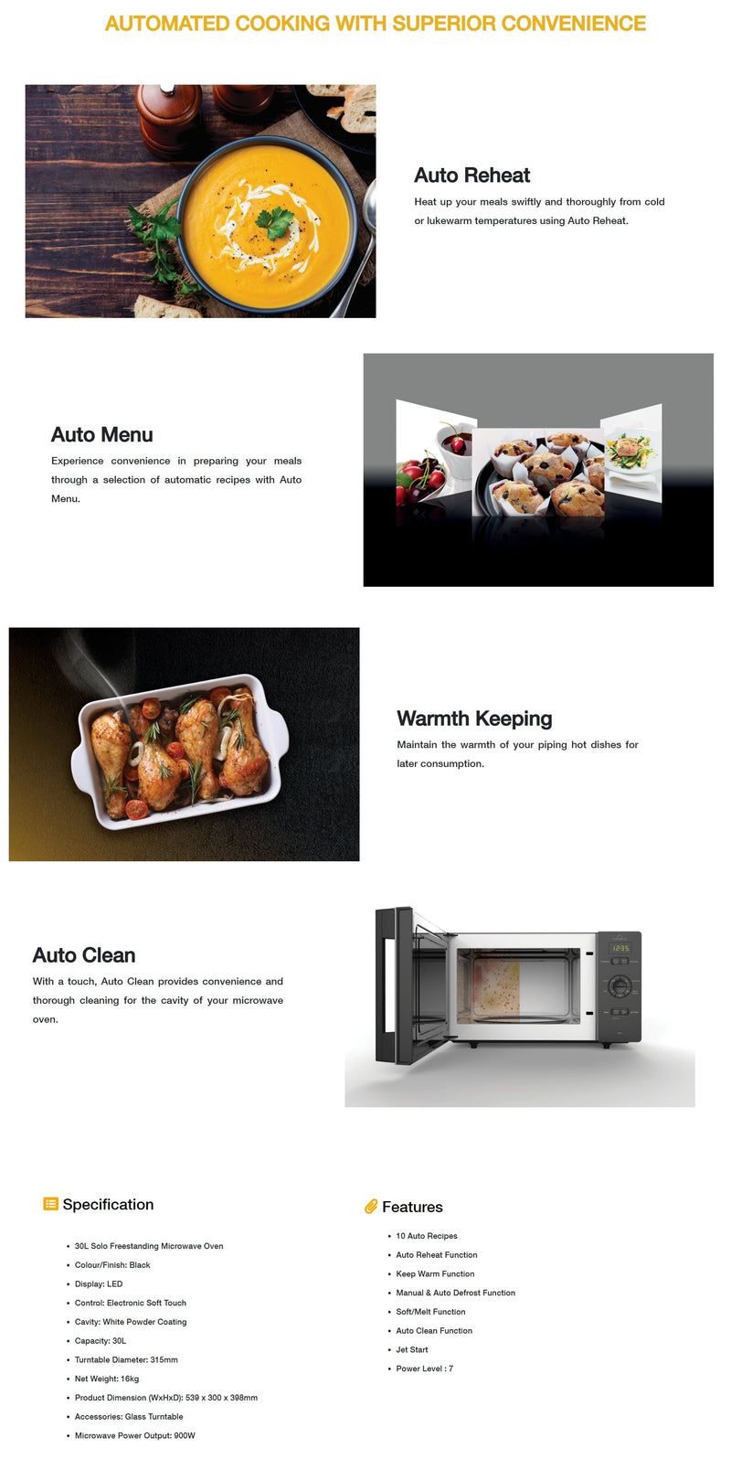 Whirlpool MS3001B 30L Solo Freestanding Microwave Oven Kitchen