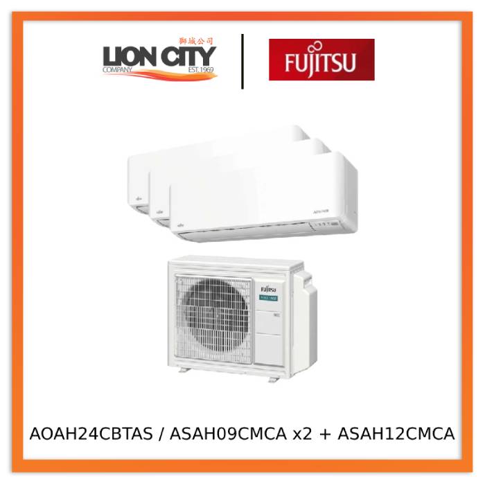 Fujitsu AOAH24CBTAS / ASAH09CMCA x2 + ASAH12CMCA Airstage System 3 Aircon (9k X2 + 12k)
