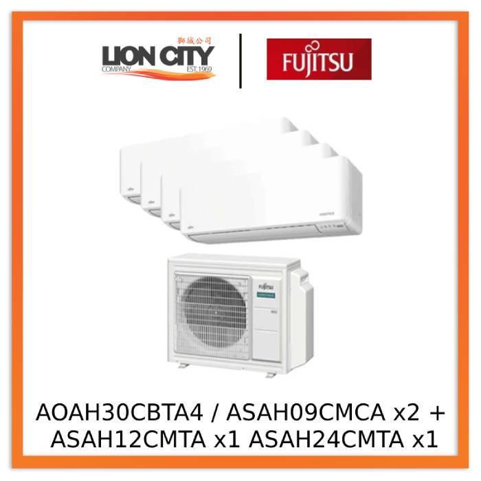 Fujitsu AOAH30CBTA4 / ASAH09CMCA x2 + ASAH12CMTA x1 ASAH24CMTA x1 Airstage System 4 Aircon (9k X2 + 12k +24k)