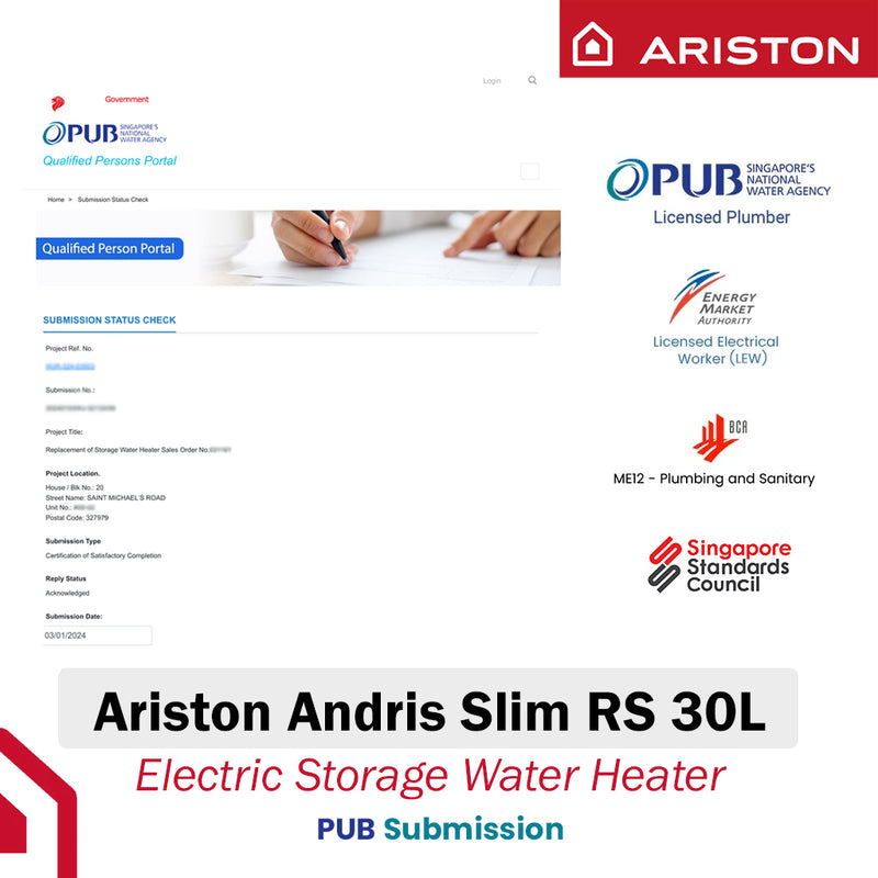Ariston 30L Storage Water Heater Andris Slim RS 30L
