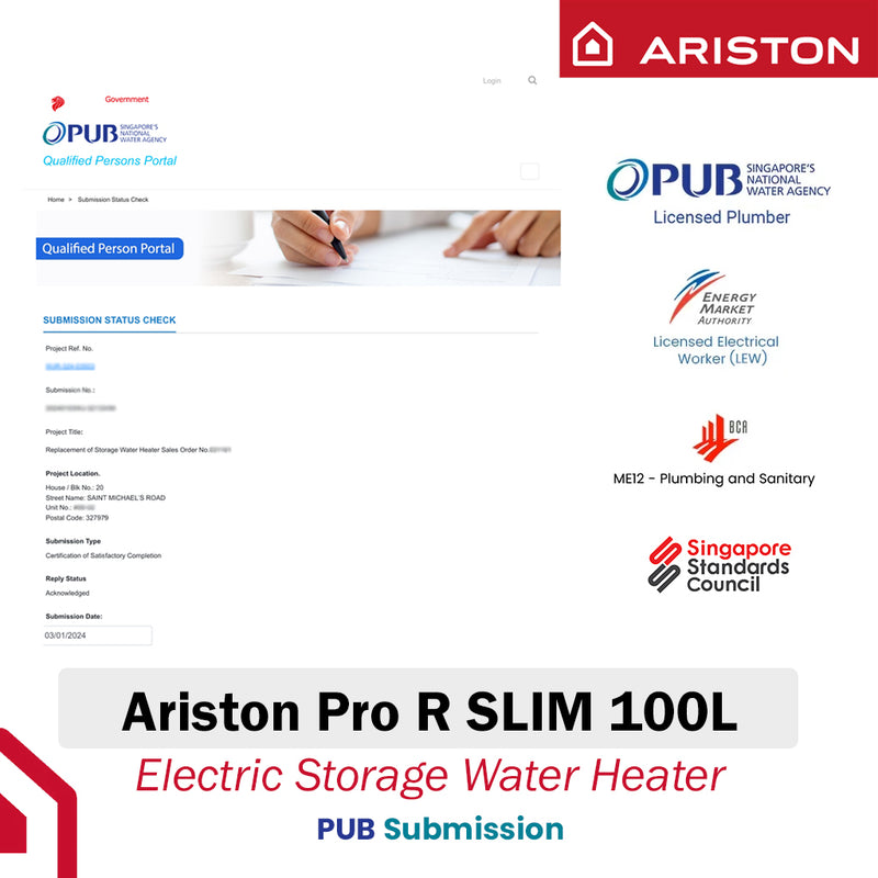 Ariston 100L Storage Water Heater Pro R Slim 100 HE