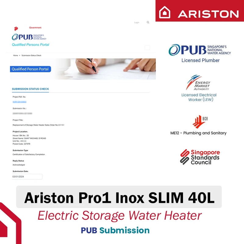 Ariston 40L Storage Water Heater Pro1 R Inox SLIM 40L
