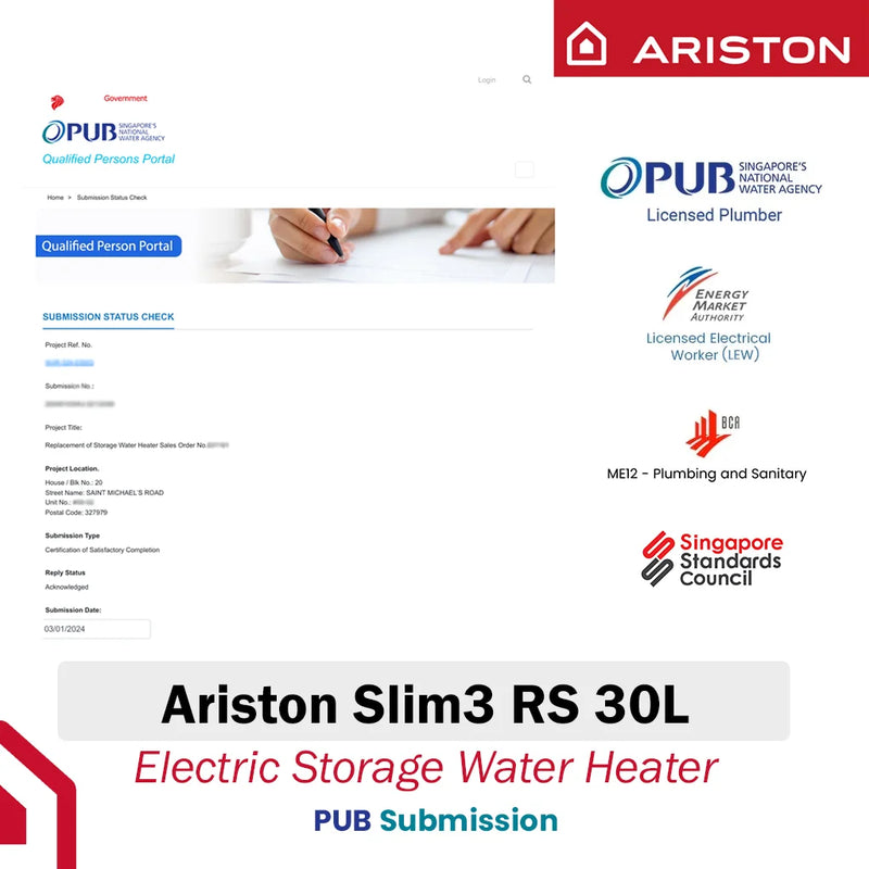Ariston 30L Storage Water Heater SLIM3 RS 30