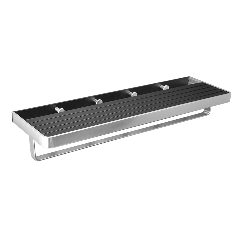 Rubine BO-3112.BK.CH Towel Shelf with Robe Hook Matte Black Chrome