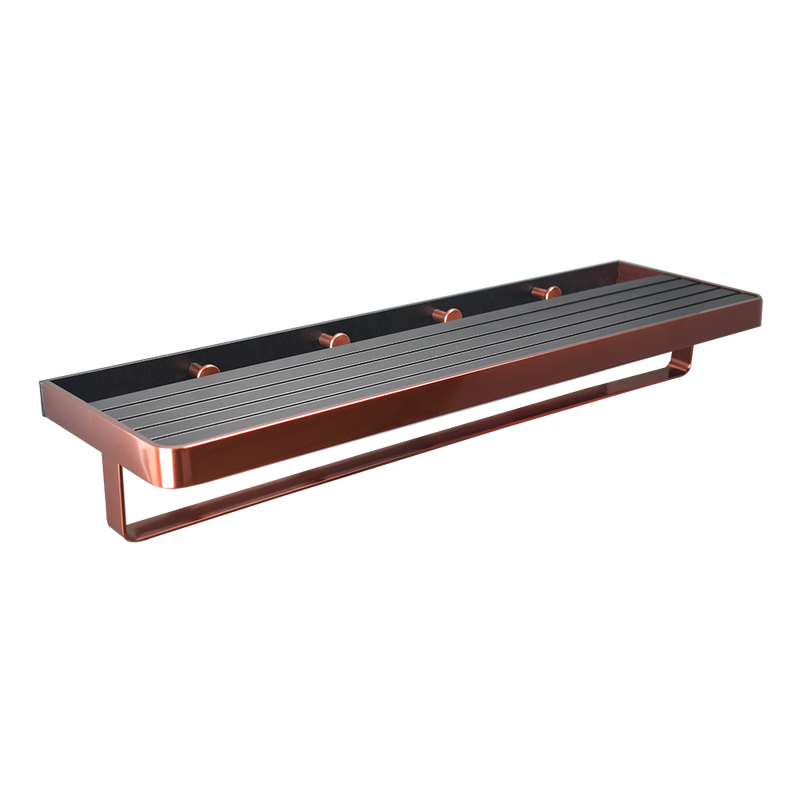 Rubine BO-3112.BK.RG Towel Shelf with Robe Hook Matte Black Rose Gold