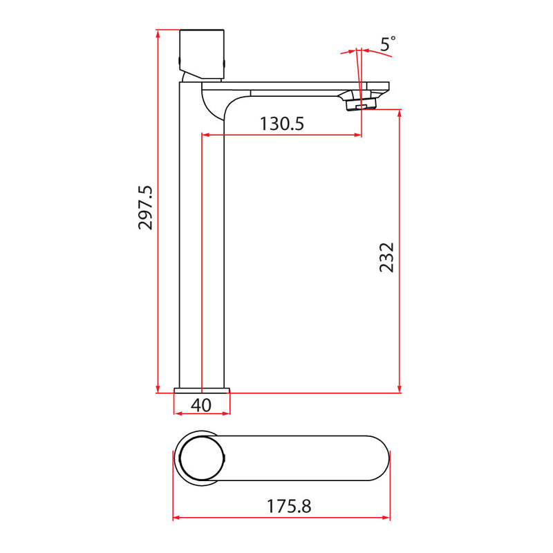 Rubine BO 3121LX.BK Tall Basin Mixer