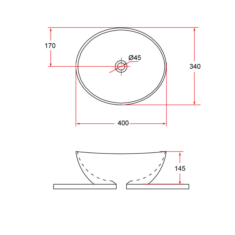 Rubine BOAT 40 Ceramic Basin Gloss White