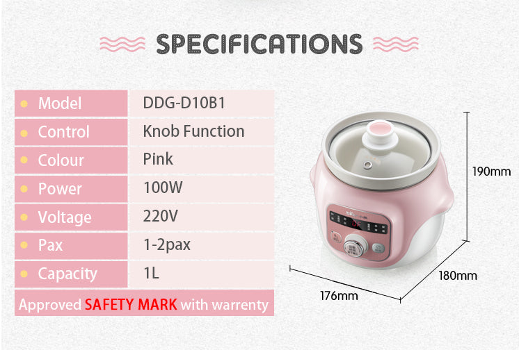 Bear 1.0L Digital Slow Cooker with Ceramic Pot DDG-D10B1