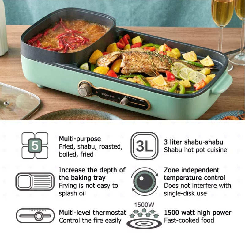 Bear 1600W Steamboat & BBQ Grill Multi Cooker DKL-C15G1