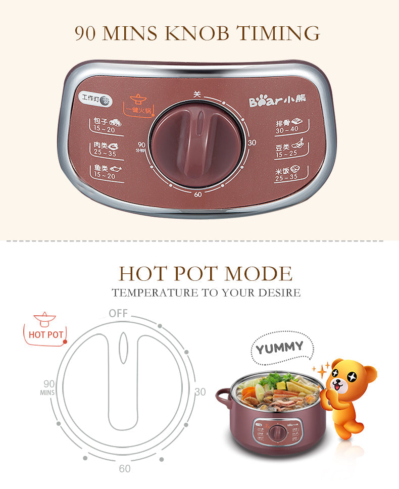 Bear 800W 8.0L 2-Tier Steamer and Steamboat DZG-D80A1