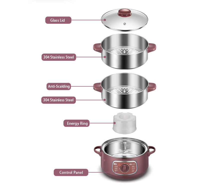 Bear 800W 8.0L 2-Tier Steamer and Steamboat DZG-D80A1