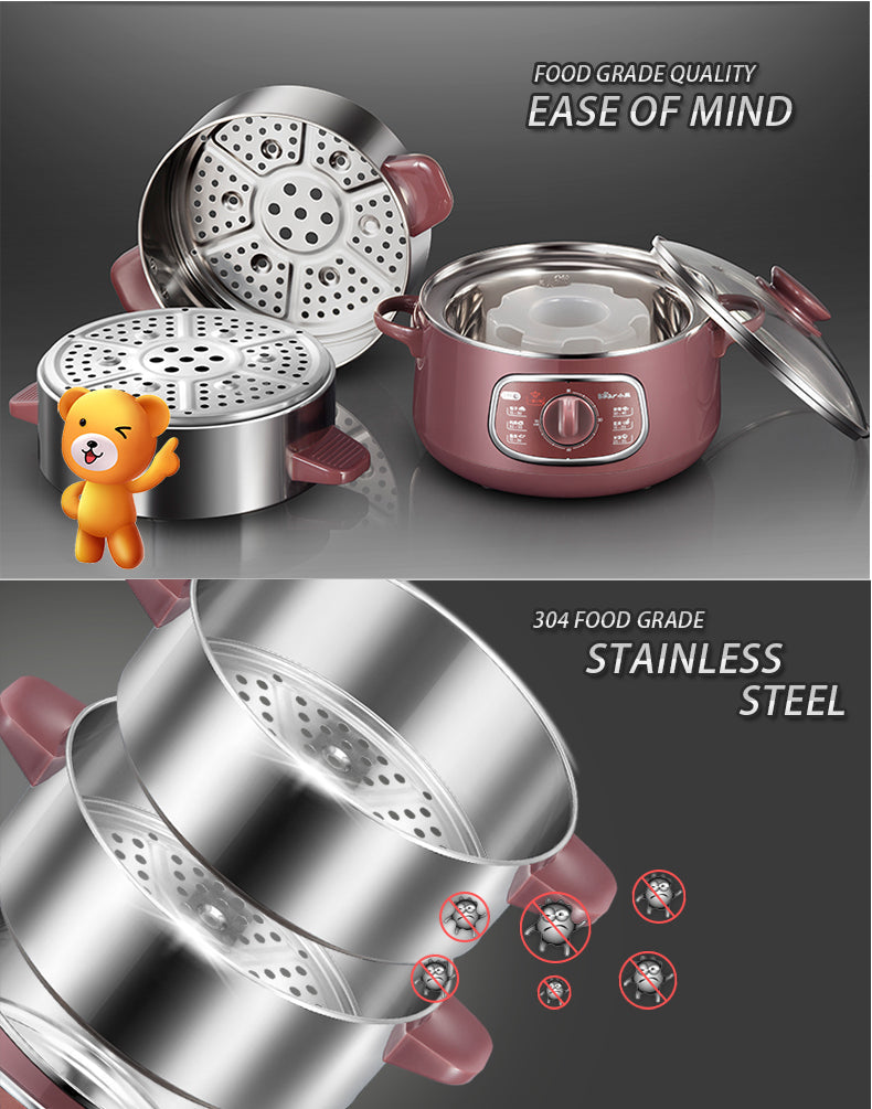 Bear 800W 8.0L 2-Tier Steamer and Steamboat DZG-D80A1