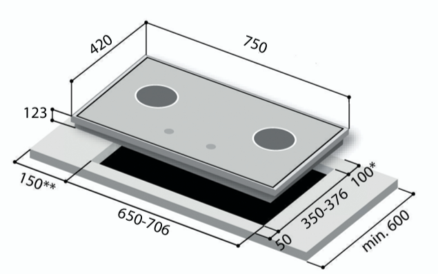 Rinnai RB-7303S-GBSM 3 Burner Built-in Gas Hob Black Tempered Glass