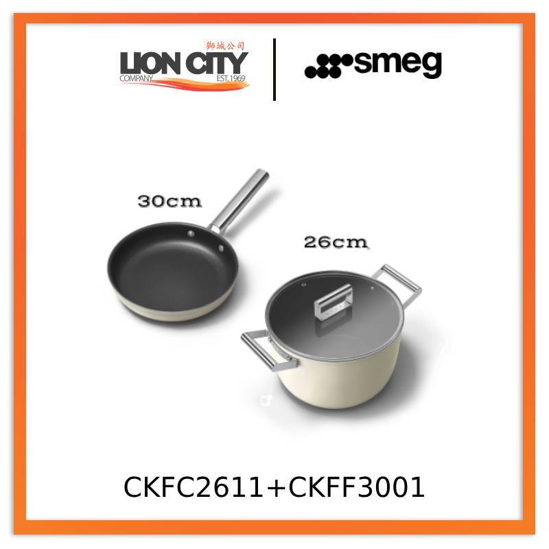 Smeg CKFC2611 30cm Frying Pan + CKFF3001 26cm Casserole with Lid