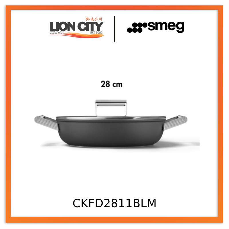 Smeg CKFD2811BLM/CRM/RDM Non-Stick Deep Pan Cookware, Black 50's Style Aesthetic - Lion City Company