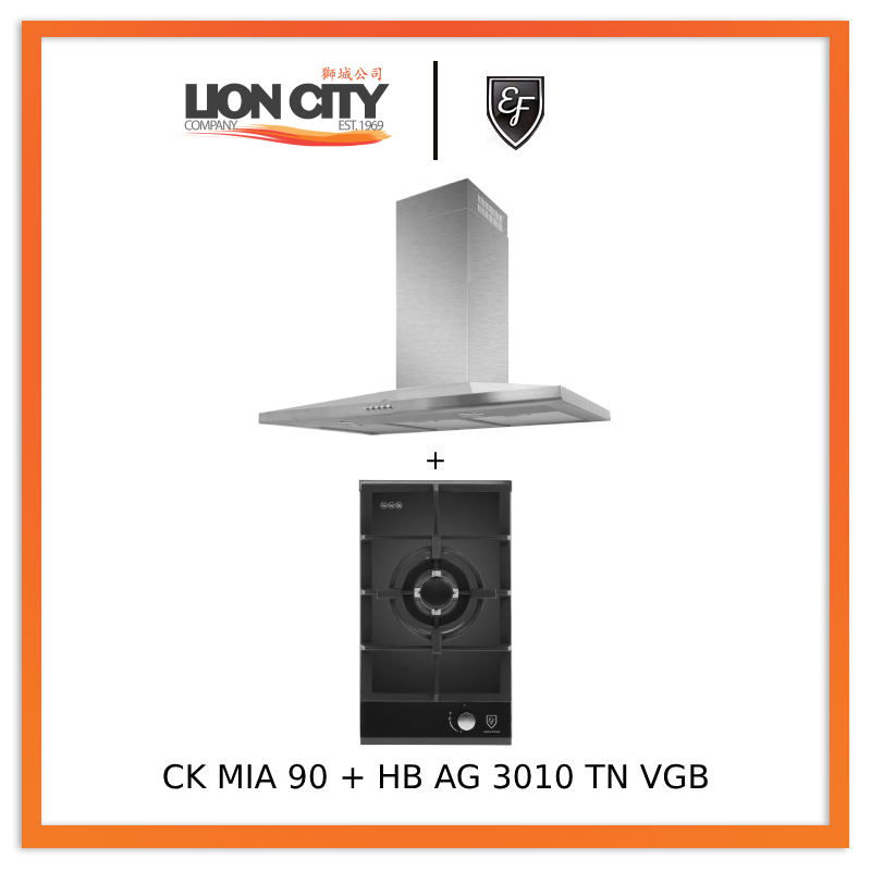 EF CK-Mia 90 90 cm Stainless Steel Chimney hood + HB AG 3010 TN VGB 30cm Hob Single Burner