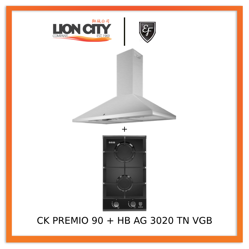 EF CK Premio 90 Chimney Hood + EF HB AG 3020 TN VGB Built-in Hob HBAG3020TNVGB