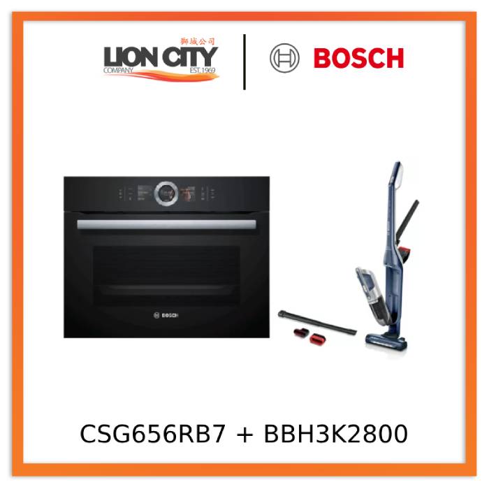 Bosch CSG656RB7 45cm Built-in Compact Oven With Steam Function + Bosch BBH3K2800 Handstick Vacuum