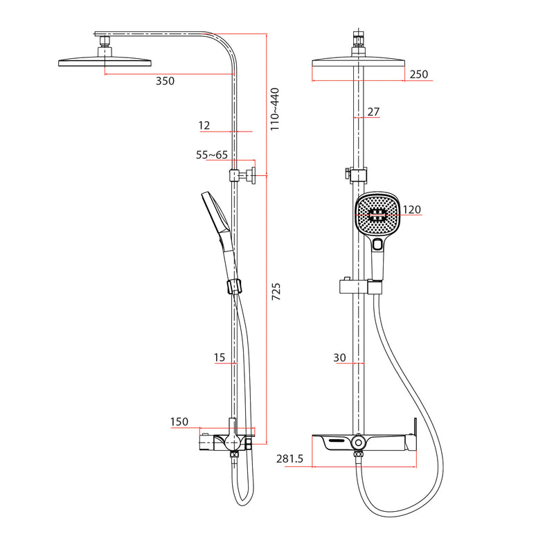 Rubine RSC-DECKOS-F4-GM Rainshower Column Gun Metal
