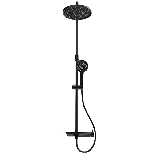 Rubine Deckos RSC-DECKOS-U2-BK Round Rainshower Column With Mixer Shelf Matte Black