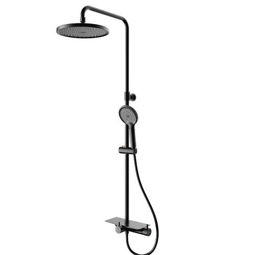 Rubine Deckos RSC-DECKOS-U2-BK Round Rainshower Column With Mixer Shelf Matte Black