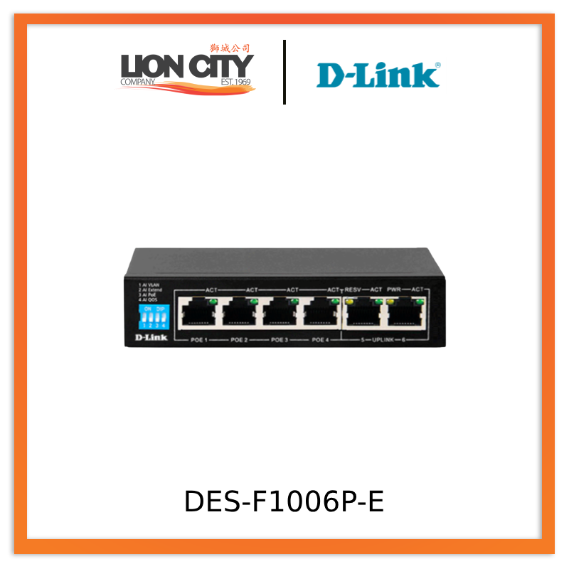 D-Link DES-F1006P-E 6-Port Unmanaged PoE Switch