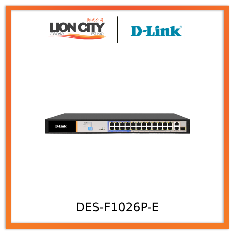 D-Link DES-F1026P-E 26-Port PoE Switch with 24 PoE Ports and 2 Gigabit Uplink Ports