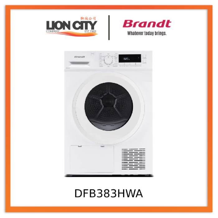 Brandt DFB383HWA 8kg Heat Pump Condenser Dryer