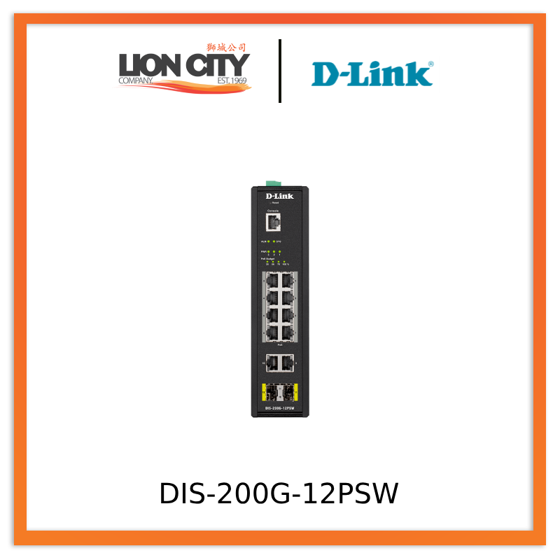 D-Link DIS-200G-12PSW 12-Port Gigabit Smart Managed Industrial PoE Switch-Wide Temp-240W PoE Budget