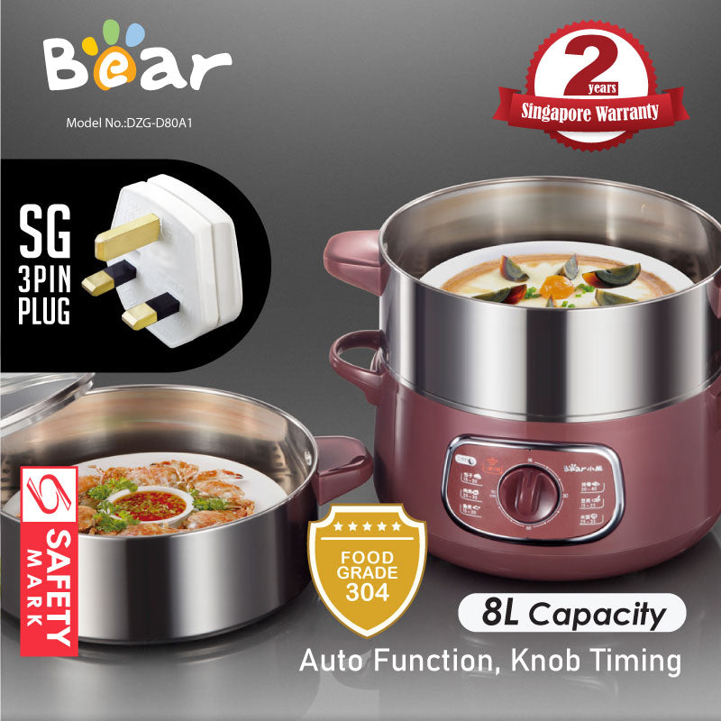 Bear 800W 8.0L 2-Tier Steamer and Steamboat DZG-D80A1