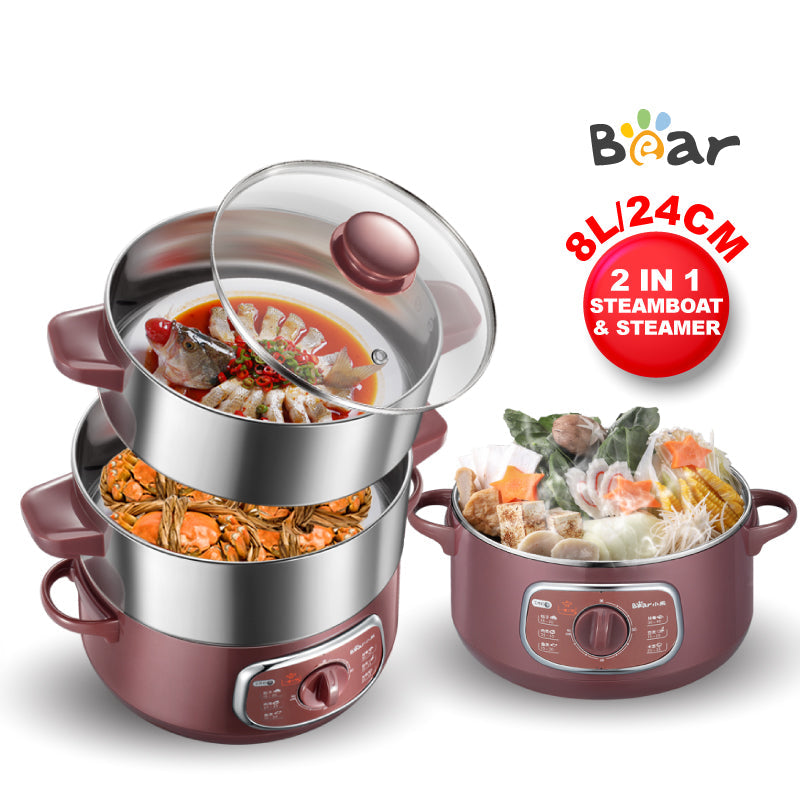 Bear 800W 8.0L 2-Tier Steamer and Steamboat DZG-D80A1
