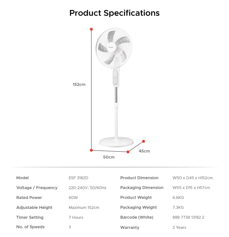 EuropAce 18-Inch Stand Fan with Remote Control