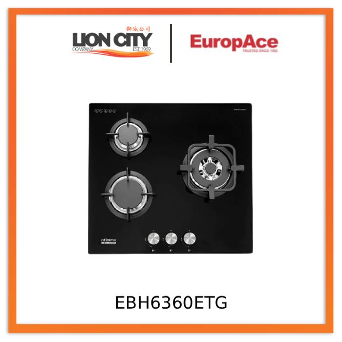 EuropAce EBH6360ETG 60cm Built-In Glass Gas Hob (3 burner)