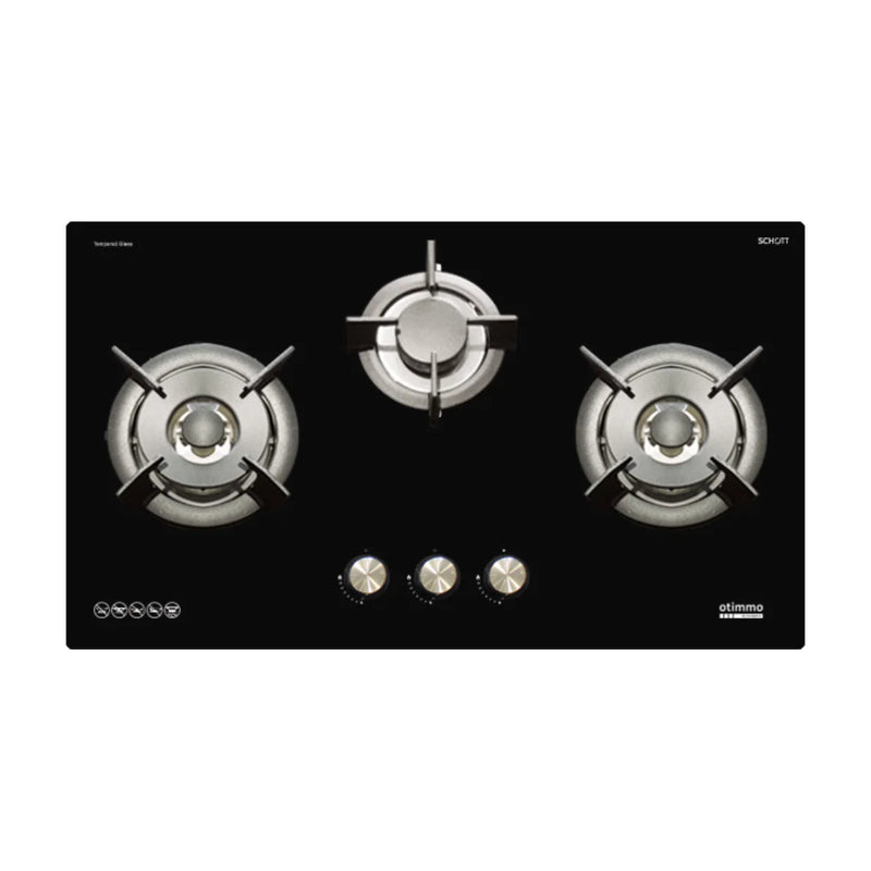 Europace ECH5503EBK OTIMMO Slimline Hood 90CM + EBH6381S 3 Burner 80cm Slim Hob (Schott Glass)