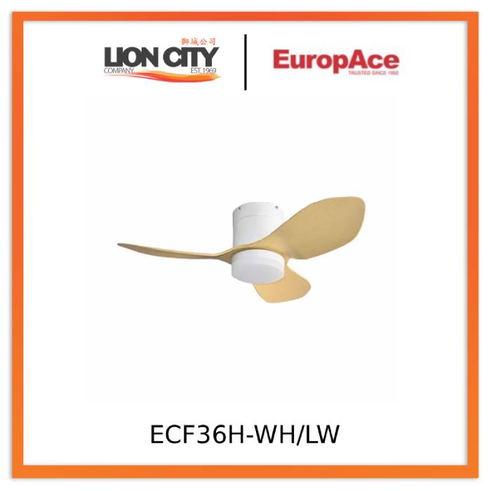 Europace ECF36H - WH/LW / ECF36H - BK/DW 36 in BLDC Motor Ceiling Fan W/light (White With Light Wood)