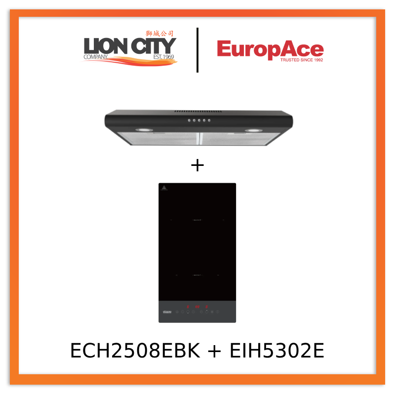 Europace ECH2508EBK 60cm Slimline Hood + EIH5302E 5 Series 30cm Domino Built-in Induction Hob