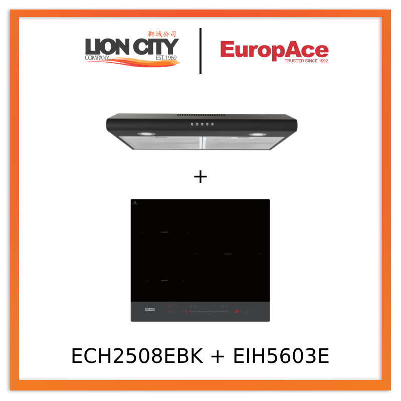 Europace ECH2508EBK 60cm Slimline Hood + EIH5603E 5 Series 60cm Induction Hob