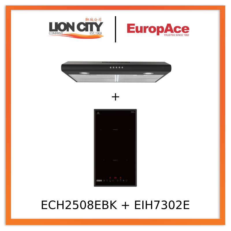 Europace ECH2508EBK 60cm Slimline Hood + EIH7302E 7 Series 30cm Domino Induction Hob