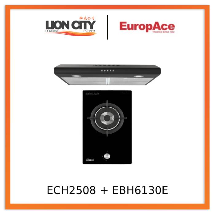 Europace ECH2508EBK 60cm Slimline Hood + EuropAce EBH6130E TG/LPG 30cm Built-In Gas Hob (Single)
