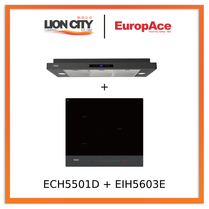 Europace ECH5501DBK 90cm Slimline Hood + EIH5603E 5 Series 60cm Induction Hob