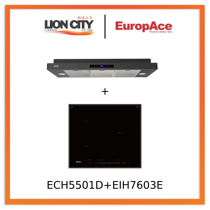 Europace ECH5501DBK 90cm Slimline Hood + EIH7603E 7 Series 60cm Induction Hob