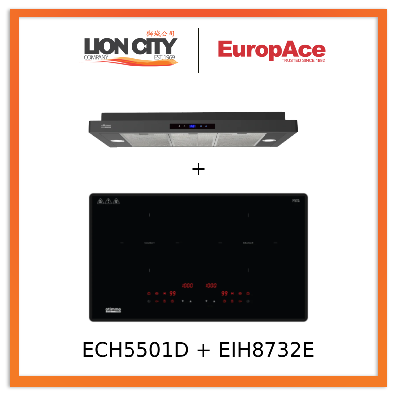 Europace ECH5501DBK 90cm Slimline Hood + EIH8732E 8 Series 73cm Induction Hob with Magnetic Knob