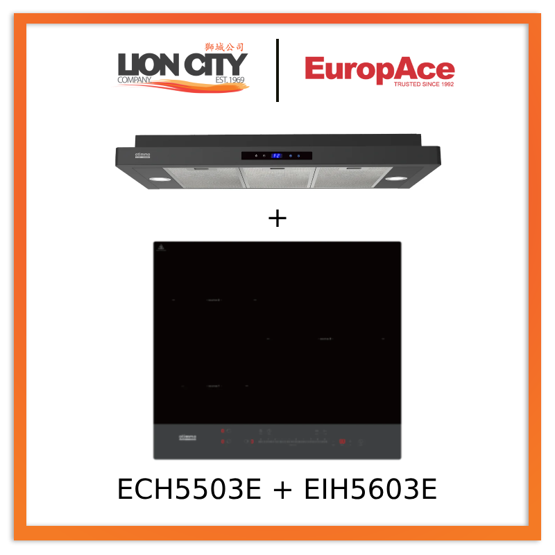 Europace ECH5503EBK OTIMMO Slimline Hood 90CM + EIH5603E 5 Series 60cm Induction Hob