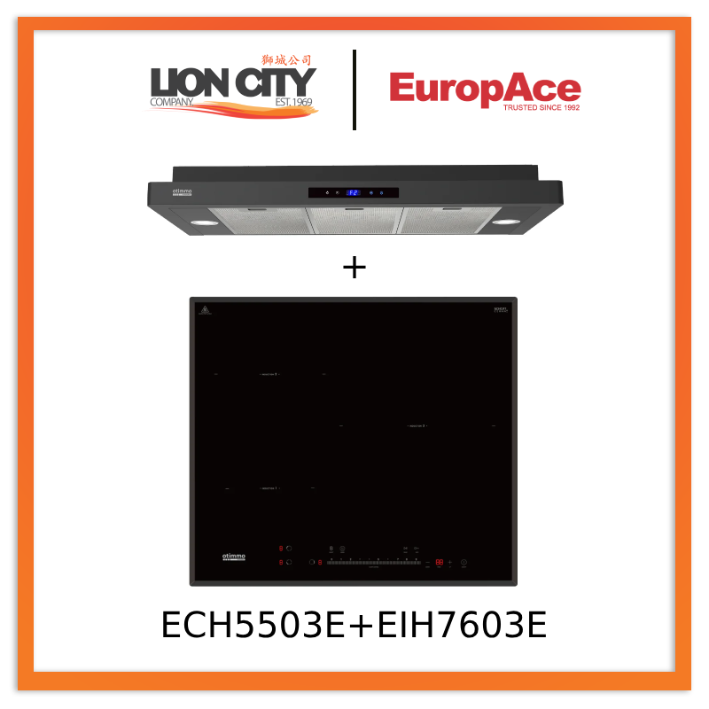 Europace ECH5503EBK OTIMMO Slimline Hood 90CM + EIH7603E 7 Series 60cm Induction Hob