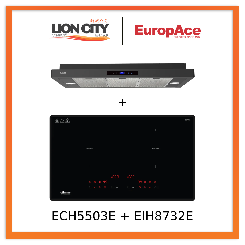 Europace ECH5503EBK OTIMMO Slimline Hood 90CM + EIH8732E 8 Series 73cm Induction Hob with Magnetic Knob