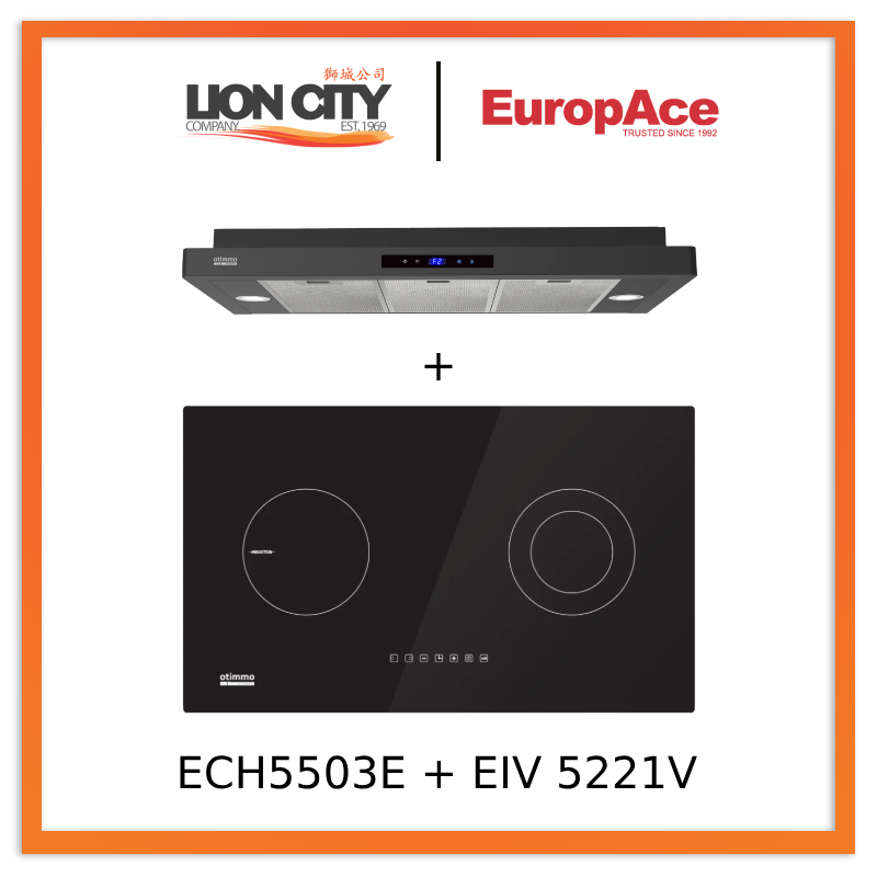 Europace ECH5503EBK OTIMMO Slimline Hood 90CM + EIV5221V 75CM Built-in Induction Hob