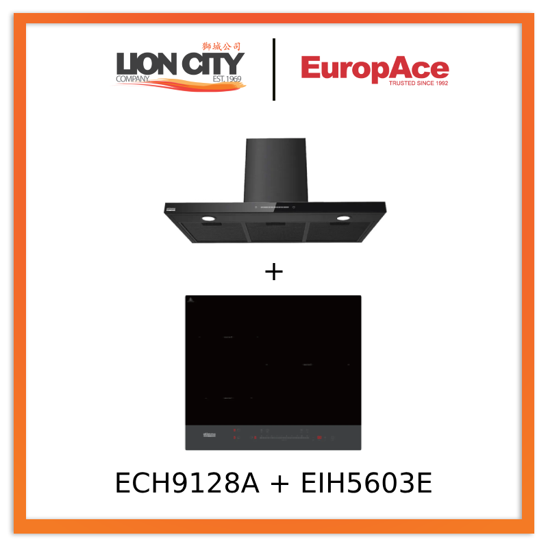 Europace ECH9128A 90cm Premium T-Chimney Hood Full + EIH5603E 5 Series 60cm Induction Hob