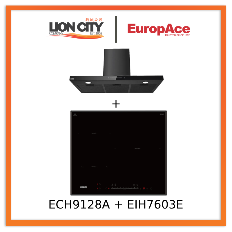 Europace ECH9128A 90cm Premium T-Chimney Hood Full + EIH7603E 7 Series 60cm Induction Hob