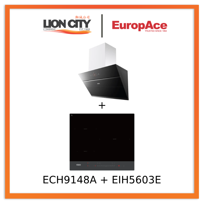 Europace ECH9148A 90cm Premium Inclined Hood + EIH5603E 5 Series 60cm Induction Hob